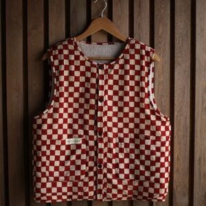 BANJAARA Red Clay and White Checkered Women's Reversible Vest